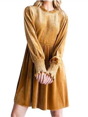 JODIFL Velvet Smocked Bodice Dress
